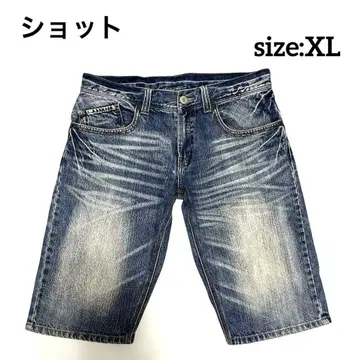 샷 남성용 데님 하프 팬츠 자수 신치 벨트 34 XL
