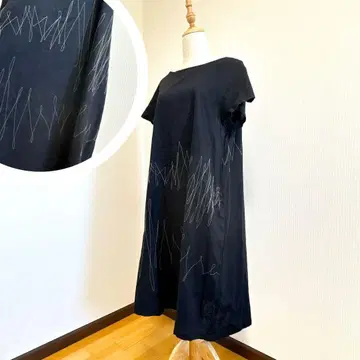바스코 린넨 100 자수 원피스 블랙 반팔 여름 린넨 블랙 basco
