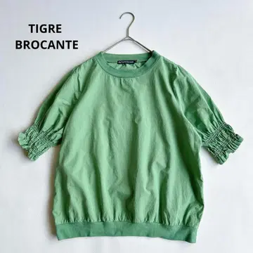 Tigle Brocante 반팔 상의 셔츠 셔링 소매 그린 M 사이즈