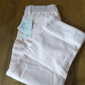핑크 자수 7부 기장 하의