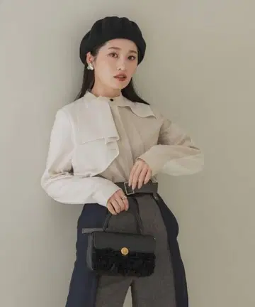 아지메 콤비 블라우스 베이지