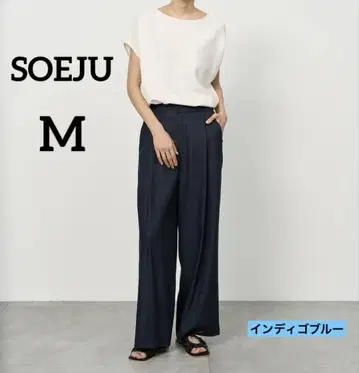 SOEJU 소주 데님 라이크 턱 와이드 팬츠 인디고 M 새상품급