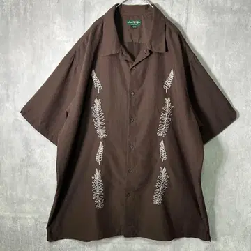 빅 실루엣 자수 셔츠 오픈 카라 브라운 빈티지