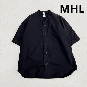 MHL 마가렛호웰 코튼 린넨 밴드 카라 반팔 셔츠 블랙 M