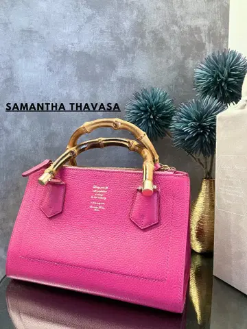 Samantha Thavasa 핑크 가죽 대나무 핸들 핸드백