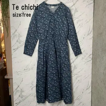 Te chichi 원피스 파랑 긴팔 꽃무늬 면 롱 SIZEFREE