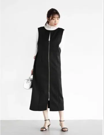 Palm Riche 2way 더블 지퍼 베스트 원피스 (블랙)