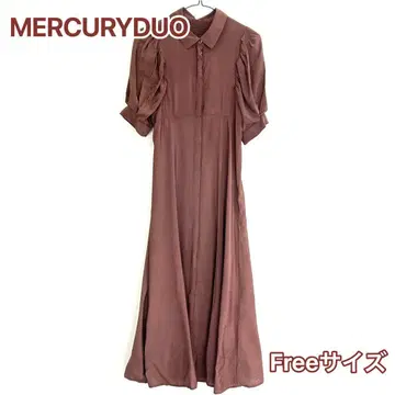 MERCURYDUO 브라운 카라 부착 롱 드레스 프리 사이즈