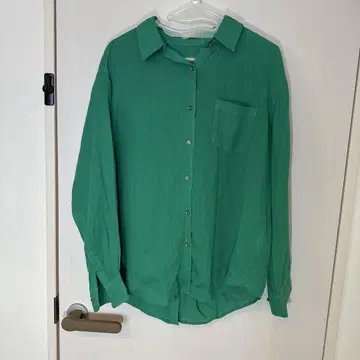 LOUNGEDRESS 긴팔 블라우스 오버 사이즈 셔츠 그린 골드 버튼