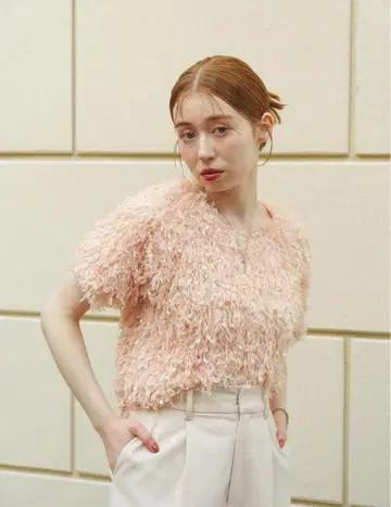 hinari 페더 얀 반팔 풀오버 살몬 핑크