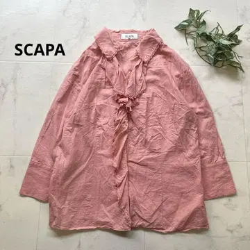 새상품급 SCAPA 프릴 코튼 셔츠 7부 소매 핑크 워셔블 스카파