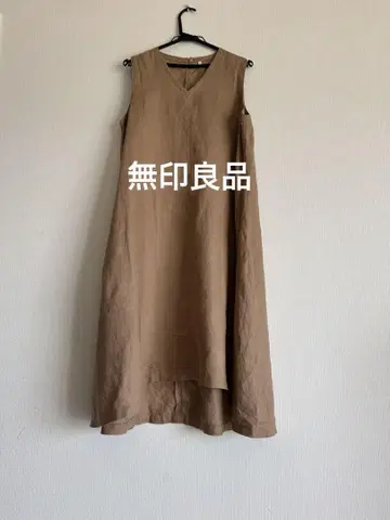 무인양품 프렌치 린넨 슬리브리스 원피스 L