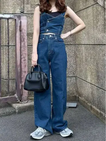 데님 뷔스티에 x 와이드 팬츠 셋업 S 사이즈 블루