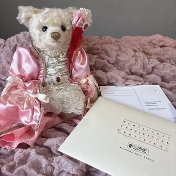 Steiff 테디베어 핑크 드레스 인증서 포함