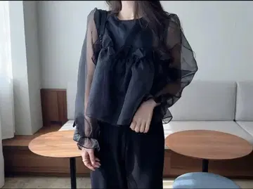 모리폰 오간자 블라우스 블랙 미사용 새상품
