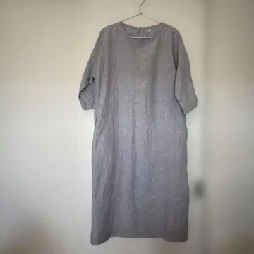 MUJI 린넨 그레이 7부 소매 롱 원피스