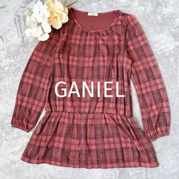 GANIEL 페플럼 블라우스 레드 계열 체크 레트로 세탁 가능 부드러운