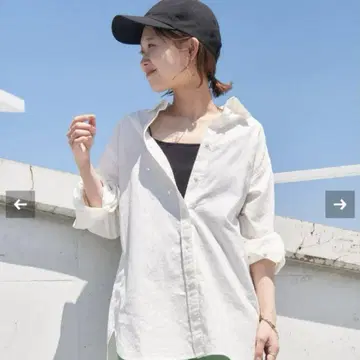 슬로브 이에나 면 린넨 레귤러 셔츠 화이트 오버 사이즈 긴팔