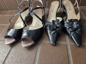 히메코 블랙 오픈토 힐 꽃 장식 2켤레 묶음 판매