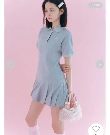 로고 자수 피케 셔츠 미니 원피스
