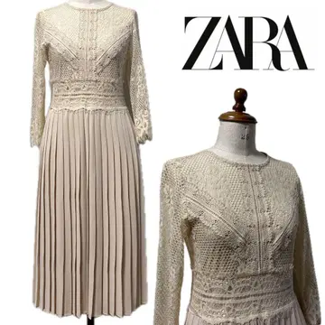 ZARA 핑크 베이지 레이스 플리츠 드레스 결혼식 파티 2차 모임 자라