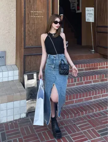 DIANTE 데님 타이트 스커트 슬릿 미사용 새상품