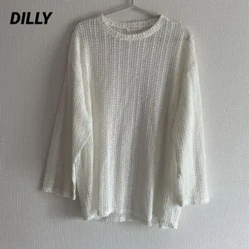 새상품급 DILLY 시스루 레이스 썸머 스웨터 7부 소매 화이트
