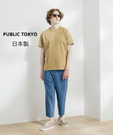 PUBLIC TOKYO 크루넥 반팔 T셔츠 코튼 100%