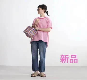 새상품 maillot 마요 깅엄 체크 린넨 셔츠 핑크