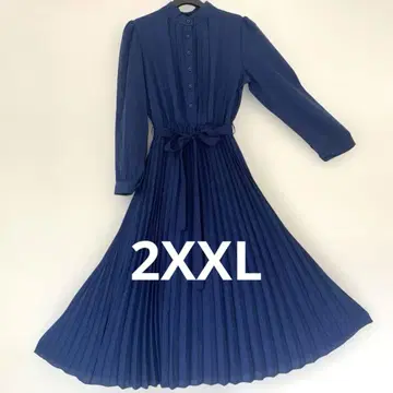 네이비 셔츠 원피스 긴팔 플리츠 리본 XXL