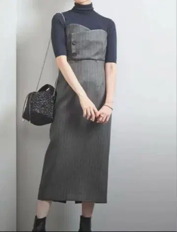 유나이티드 애로우즈 뷔스티에 원피스 그레이 스트라이프