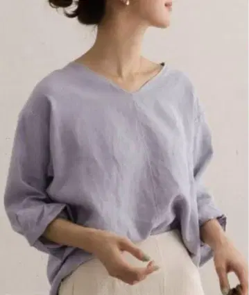 어반 리서치 도어스 린넨 V넥 블라우스 긴팔 셔츠 라벤더