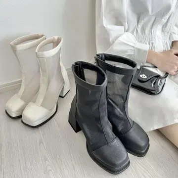 메쉬 사이드 고어 부츠 화이트 블랙