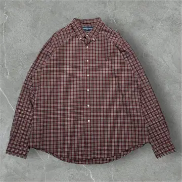 랄프 로렌 버튼 다운 셔츠 2XL 블랙 레드 옴브레 체크 자수 6333