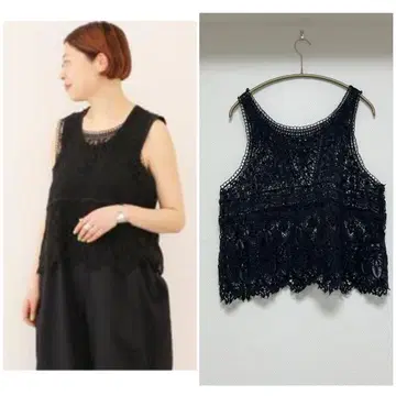 럭스 레이스 믹스 슬리브리스 블라우스