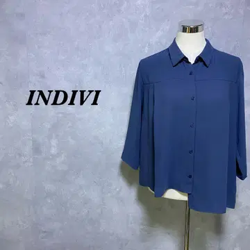 INDIVI 셔츠 블라우스 변형 비대칭 블루 그레이 M 4017
