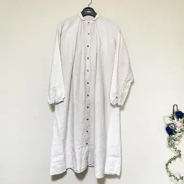 nord Robe 린넨 100% 베이지 롱 셔츠 원피스 긴팔