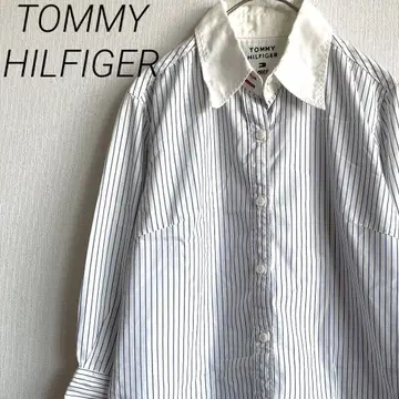 TOMMY HILFIGER 셔츠 스트라이프 7부 소매 로고 자수 심플