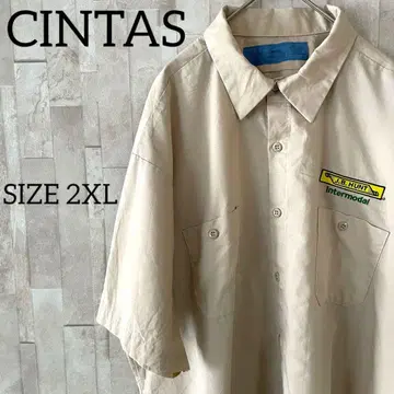 구제 의류 CINTAS 반팔 워크 셔츠 2XL 사이즈 베이지