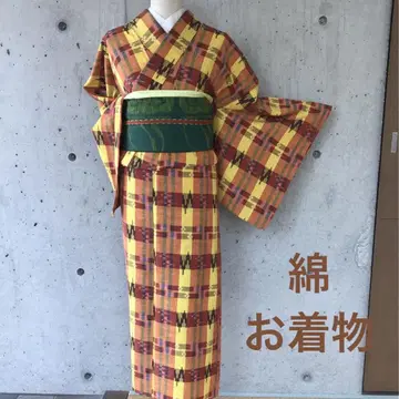 [홑옷] 면 격자 무늬  기모노  없음