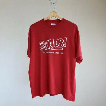 90년대 USA 제작 빨간색 프린트 반팔 티셔츠 영문 XL vintage