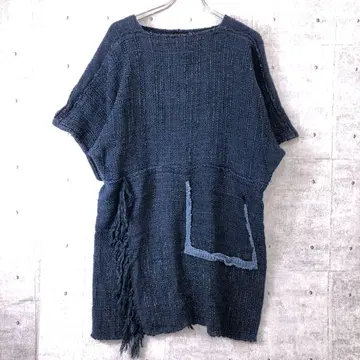 SAORI hand woven 구제 의류 손으로 짠 프린지 반팔 튜닉