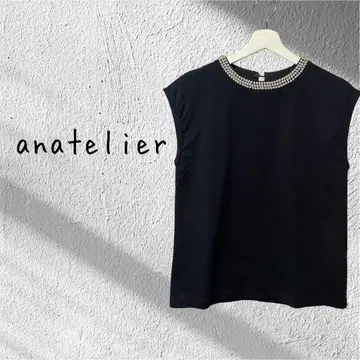 anatelier 아나텔리어 펄 장식 슬리브리스 상의 블랙