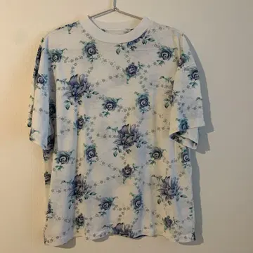 꽃무늬 반팔 T셔츠 화이트/블루 vintage