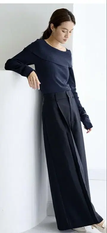 ur's 네이비 원턱 오버 와이드 팬츠
