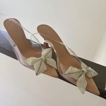 ZARA 하이힐 비닐 슬링백 슈즈 클리어 리본