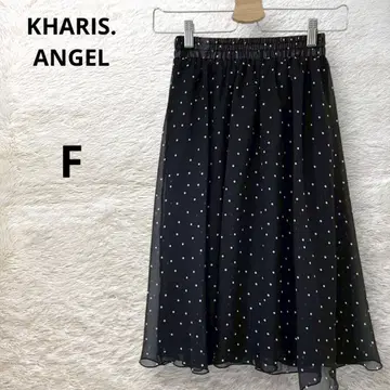 KHARIS.ANGEL 도트 무늬 쉬폰 플레어 스커트 안감 있음 블랙 F