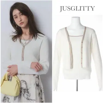 새상품 JUSGLITTY 스프링 V 가디건 앙상블 화이트 베이지