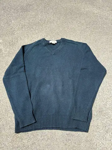 90s J.CREW 무지 코튼 니트 하이 게이지 그린 V넥
