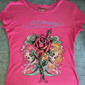 Ed Hardy 핑크 티셔츠 장미와 스컬